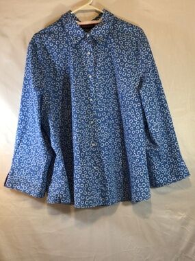 Foxcroft Women Blue White Button Up Shirt Size 20w Wrinkle Free Classic Travel